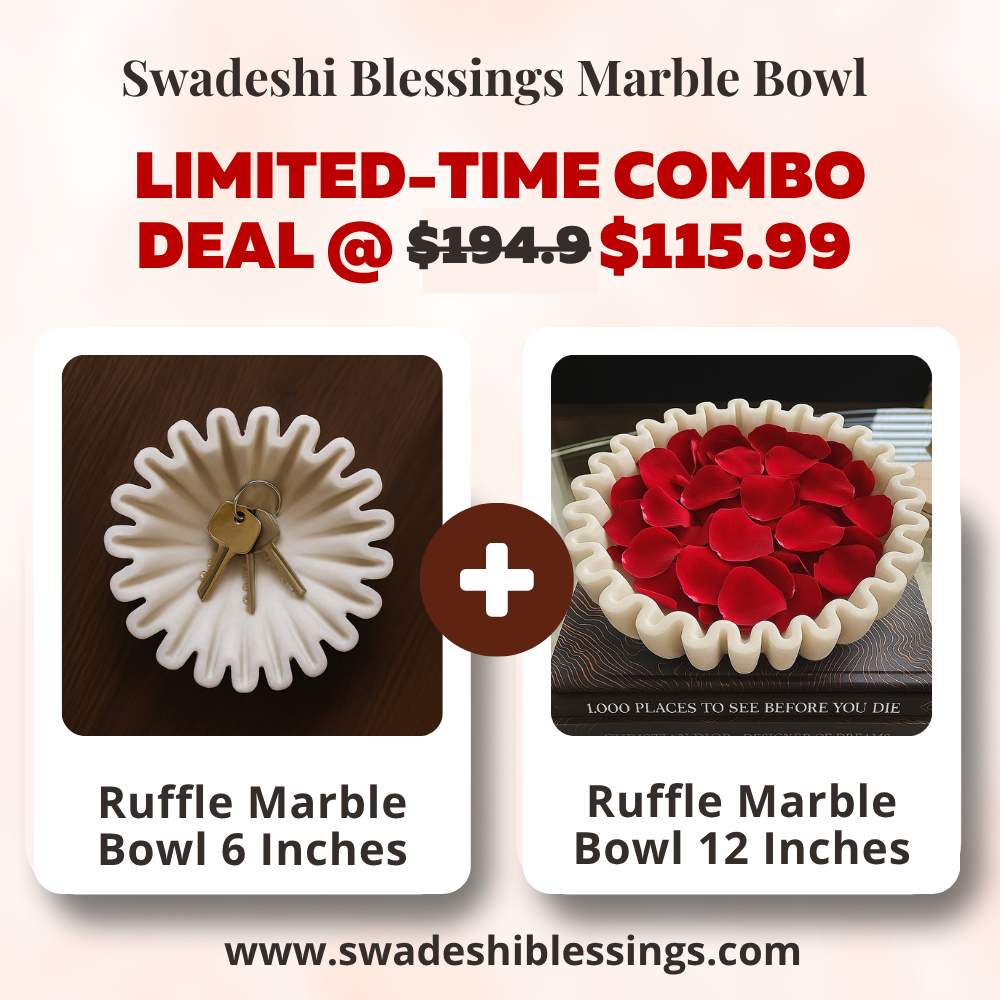 Premium Handcrafted Marble Ruffle Bowl Combo | Antique Scalloped Bowl | Fluted Bowl | Marble Decorative Bowl Combo of 6 & 12 Inches