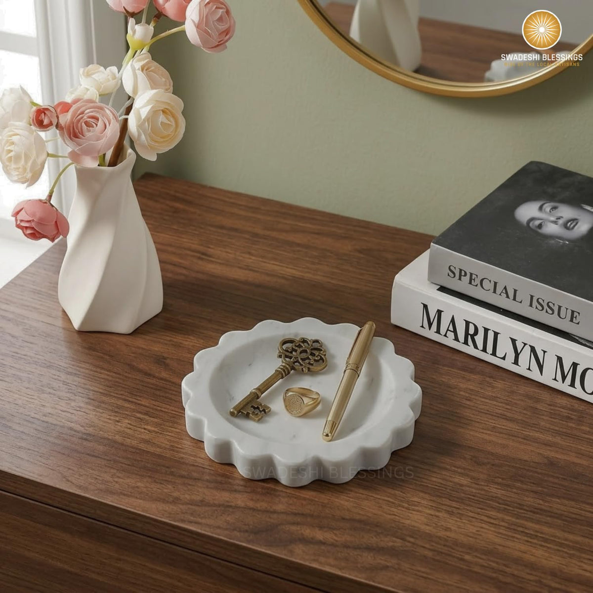 HandMade Marble Jewelry Tray, Trinket Dish, Catch-all, 5"