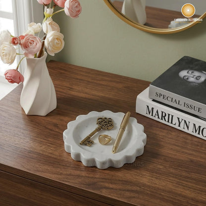 HandMade Marble Jewelry Tray, Trinket Dish, Catch-all, 5"