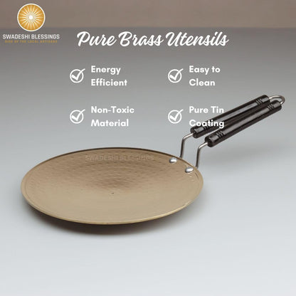 SWADESHI BLESSINGS Exclusive Range Brass Tawa/Teflon-Free/Naturally Non-Stick Brass Utensils with Tin Coating (9.5 Inches)