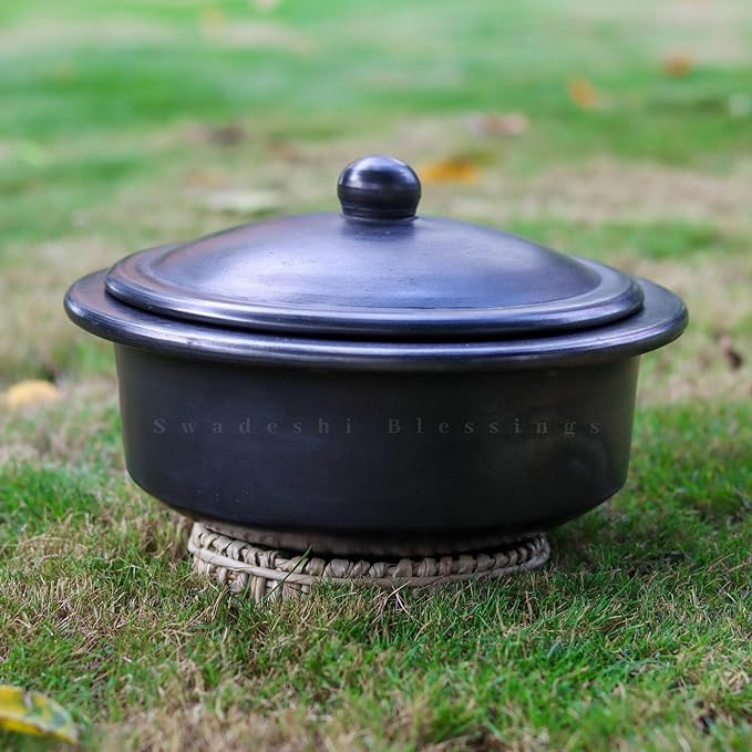 Unglazed Clay Pot for Cooking | Earthen Kadhai | Terracota Bhagona  | Clay Handi for Cooking &amp; Serving with Lid