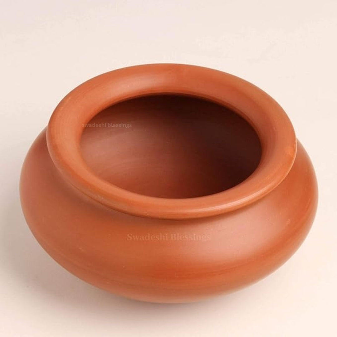 Unglazed Clay Dahi Handi/ Handmade Curd Pot/ Clay Curd Pot Combo with Lid 1.3L (Black &amp; Red) (with Natural White Firing Shade &amp; Mirror Shine) + Free ASH for Cleaning