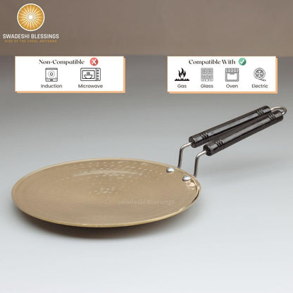 SWADESHI BLESSINGS Exclusive Range Brass Tawa/Teflon-Free/Naturally Non-Stick Brass Utensils with Tin Coating (9.5 Inches)