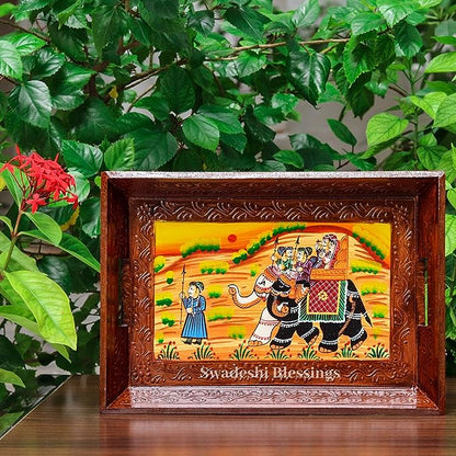 Premium HandPainted Wooden Serving Tray Set of 3 | Antique Diwali Decoration | Home Decor | Wedding, Housewarming Gift | Gift For Her Swadeshi Blessings