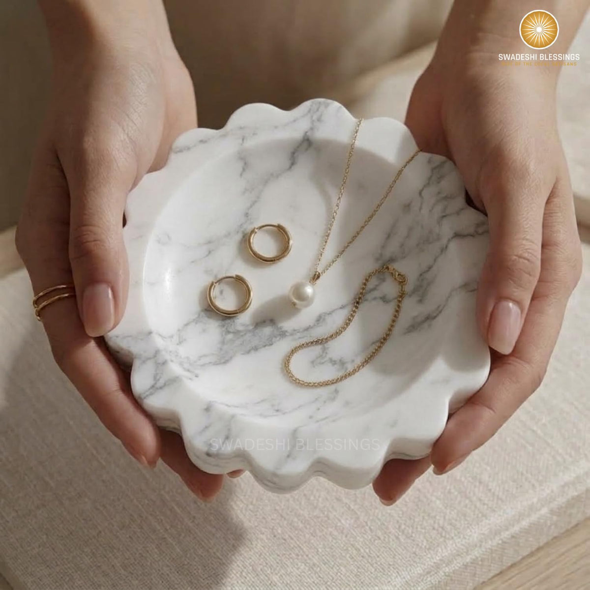HandMade Marble Jewelry Tray, Trinket Dish, Catch-all, 5"