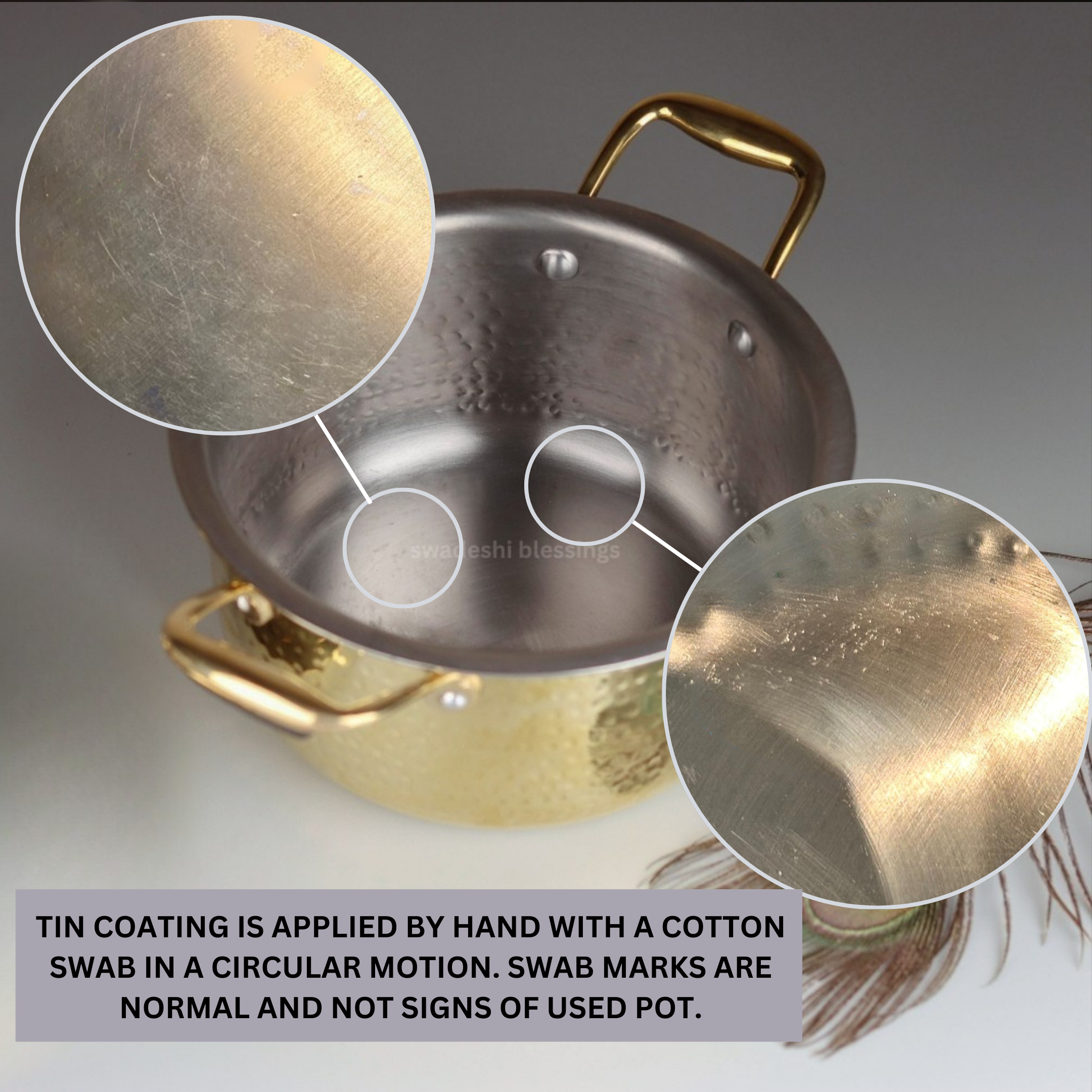 Swadeshi Blessings Exclusive Range Brass Pot/ Stock Pot for Cooking with Lid/Teflon-Free/Naturally Non-Stick Brass Utensils with Tin Coating
