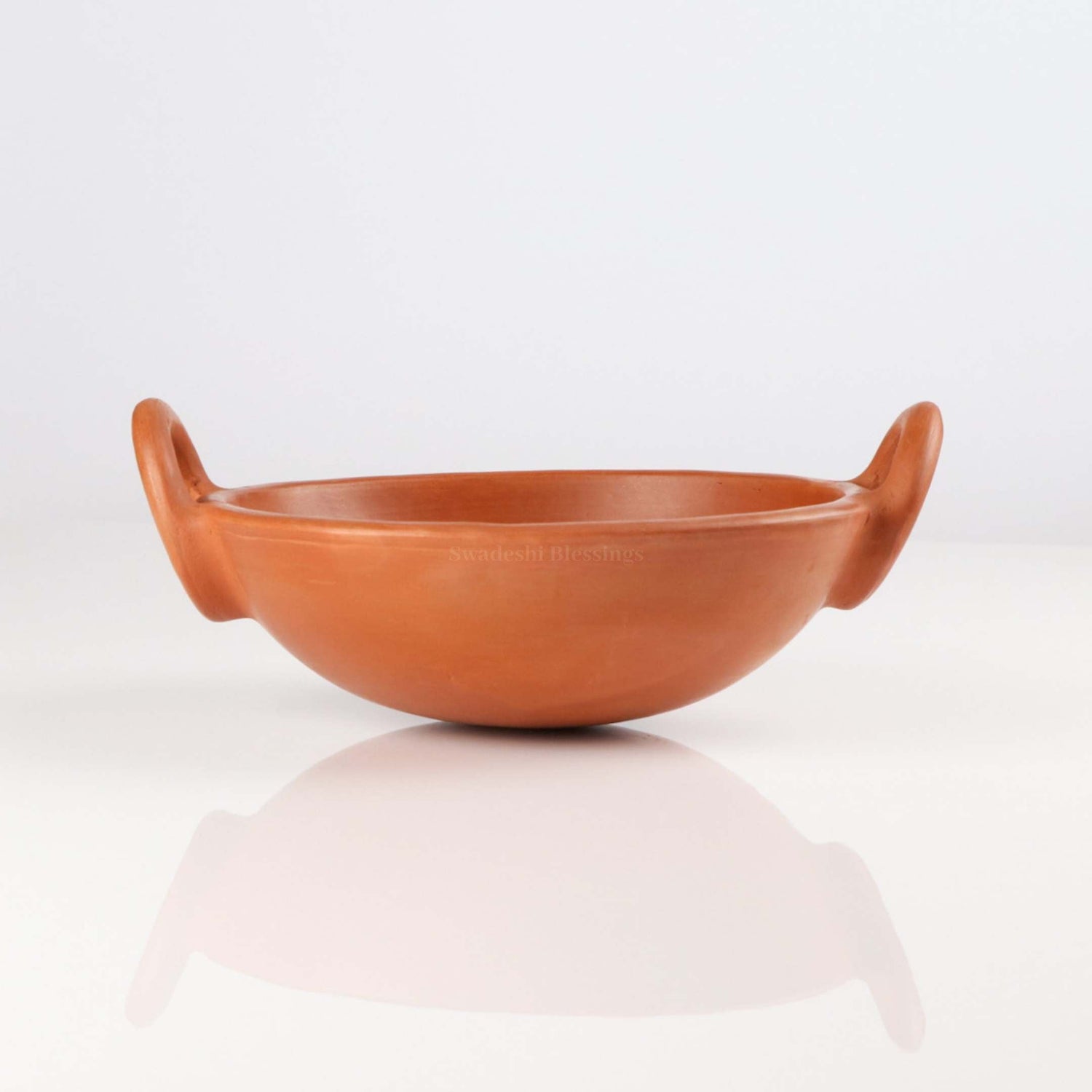 Premium Unglazed Clay Pot for Cooking | Earthen Kadhai | Terracota Kadhai | Clay Handi for Serving, 1.8L | Includes Free Palm Leaf Stand and Ash for Cleaning Swadeshi Blessings