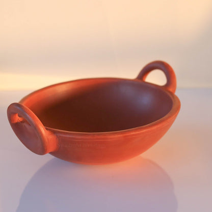 Premium Unglazed Clay Pot for Cooking | Earthen Kadhai | Terracota Kadhai | Clay Handi for Serving, 1.8L | Includes Free Palm Leaf Stand and Ash for Cleaning Swadeshi Blessings