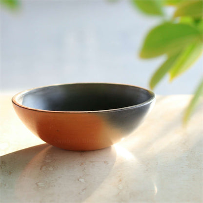 Swadeshi Blessings Exclusive Range Unglazed Clay Bowl Set with Natural Black Firing Effect &amp; Seamless Mirror Finish/Earthen Serving Bowl
