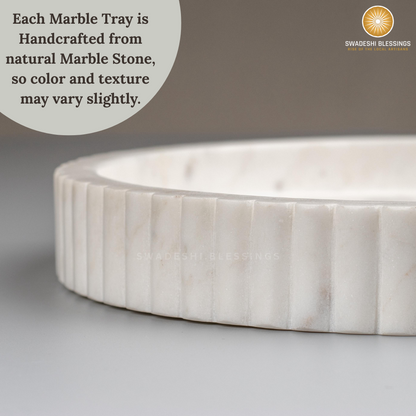 Handcrafted Marble Decorative Tray for Coffee Table Decor, Round Trays Home Decor, Ottoman Tray for Living Room, Coffee Table Tray, Dining Table Centerpiece Decor, Farmhouse Decor, 11&