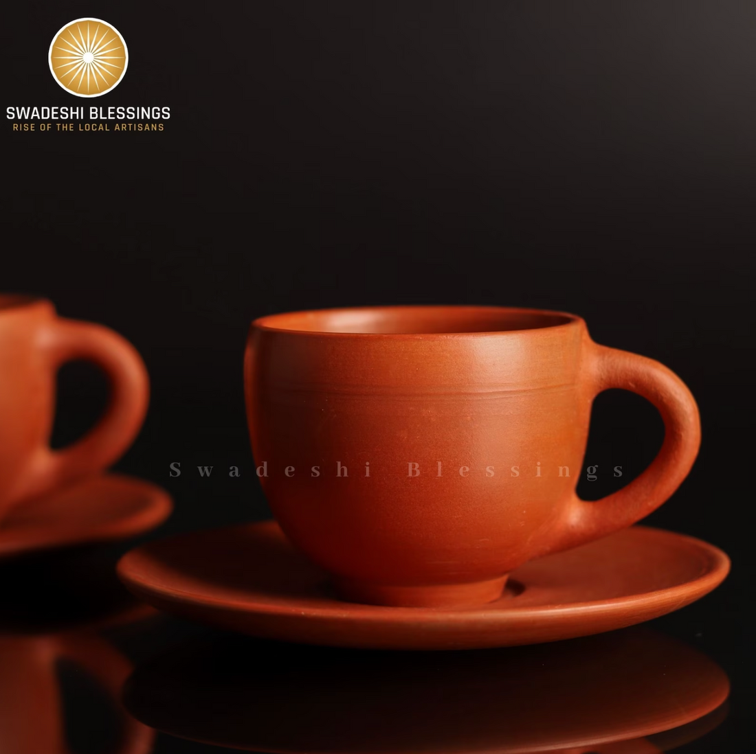 HandMade Unglazed Royal Clay Tea Cup With Saucer Set/ Kulhad Tea &amp; Coffee Cups, 180ml/ Antique Terracotta Cup and Saucer set/ Birthday Gift Swadeshi Blessings