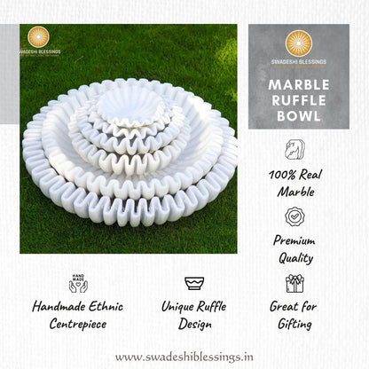 Swadeshi Blessings HandCrafted Marble Ruffle Bowl /Antique Scallop Bowl/ Fluted Bowl, 6-12 Inches Swadeshi Blessings