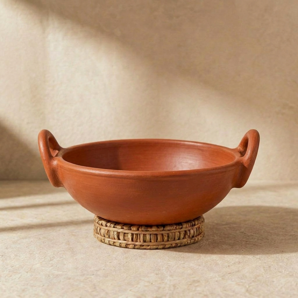 Unglazed Clay Pot for Cooking | Earthen Kadhai | Terracota Kadhai | Clay Kadai for Serving, 1.8L