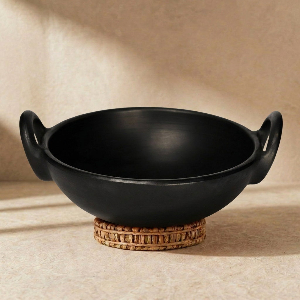 Unglazed Clay Pot for Cooking | Earthen Kadhai | Terracota Kadhai | Clay Handi for Serving, 1.8L