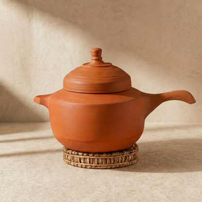 Premium Unglazed Clay Pot for Cooking with Lid | Indian Earthen Cooker | Clay Handi | Includes Free Palm Leaf Stand and Ash for Cleaning