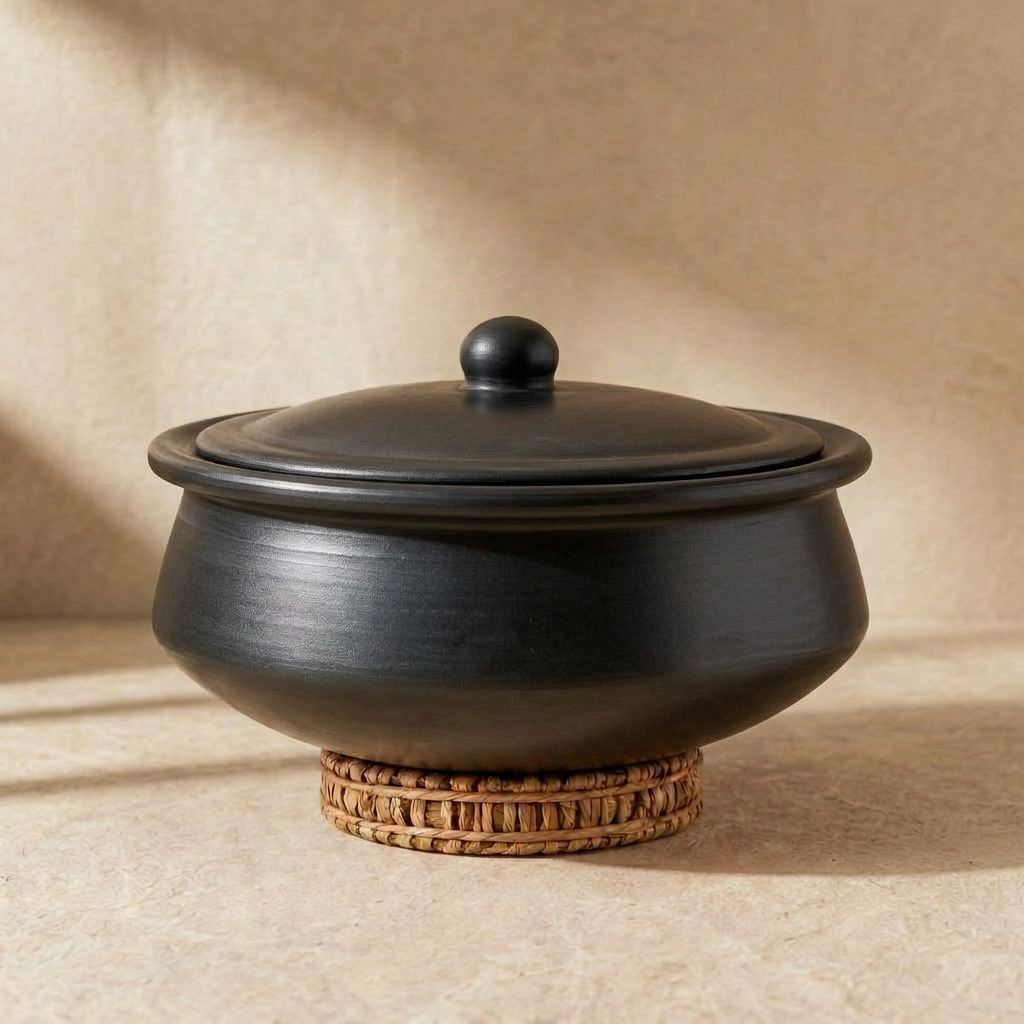 Unglazed Clay Handi / Earthen Kadai / Clay Pots Combo for Cooking &amp; Serving with Lids – 2.8L Black &amp; 2.8L Red (Natural Firing Shade &amp; Mirror Shine) + FREE Ash for Cleaning