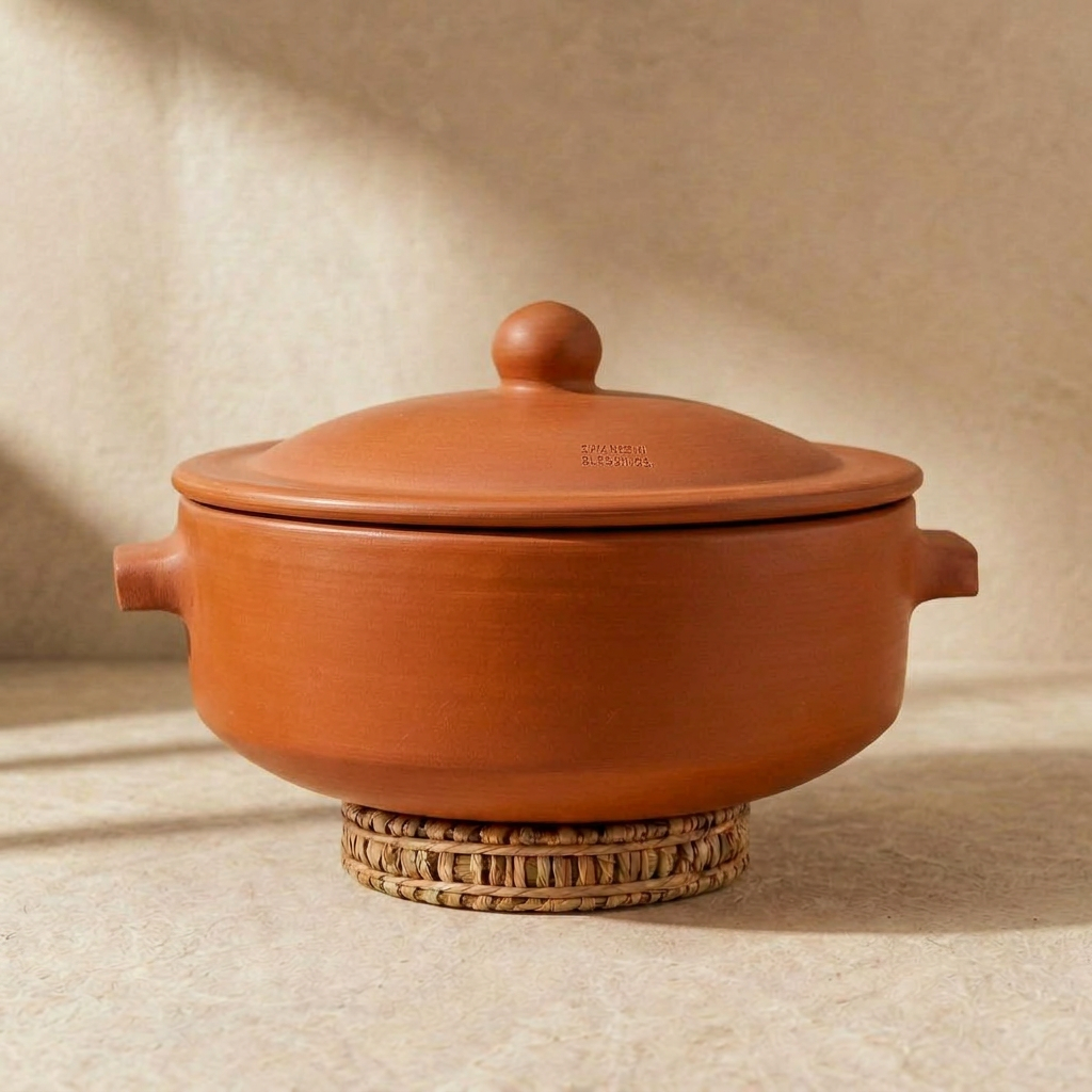 Premium Unglazed Clay Pot for Cooking | Clay Hot Case | Terracota Flat Base Kadai | Clay Hot Case for Serving, 2.5L, Red