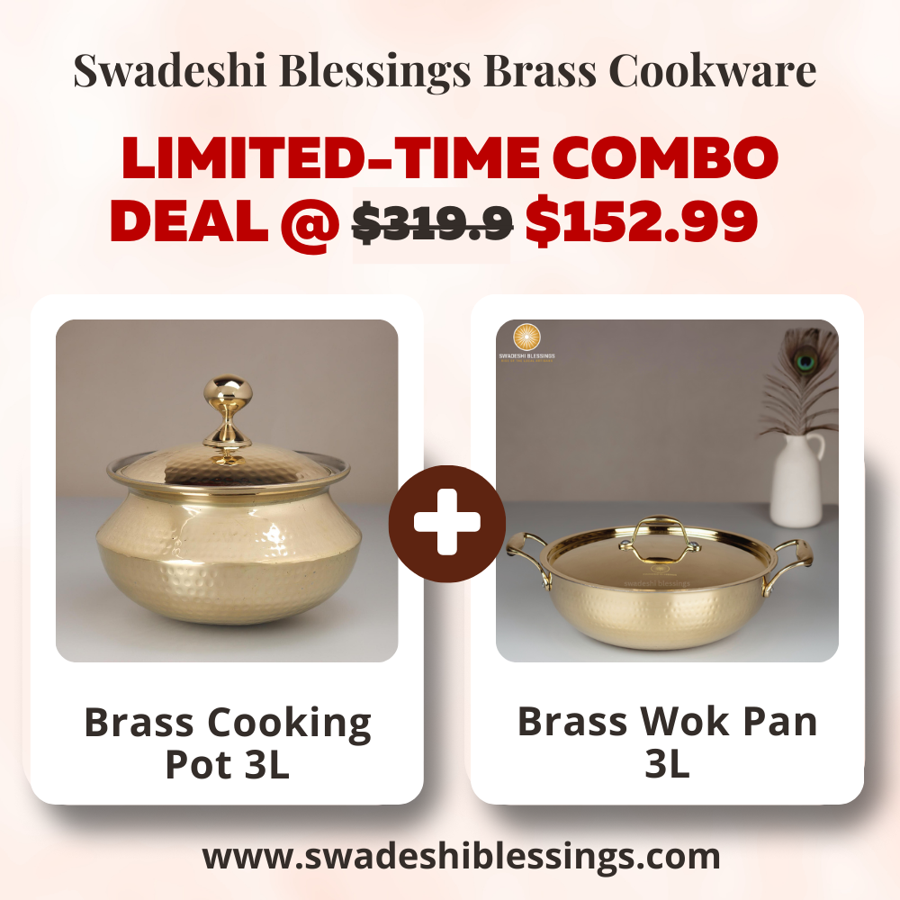 Swadeshi Blessings Exclusive Range Brass Kadai/ Non-Stick Brass Utensils with Tin Coating/Teflon-Free/ Brass Pot &amp; Kadai Combo 3L each