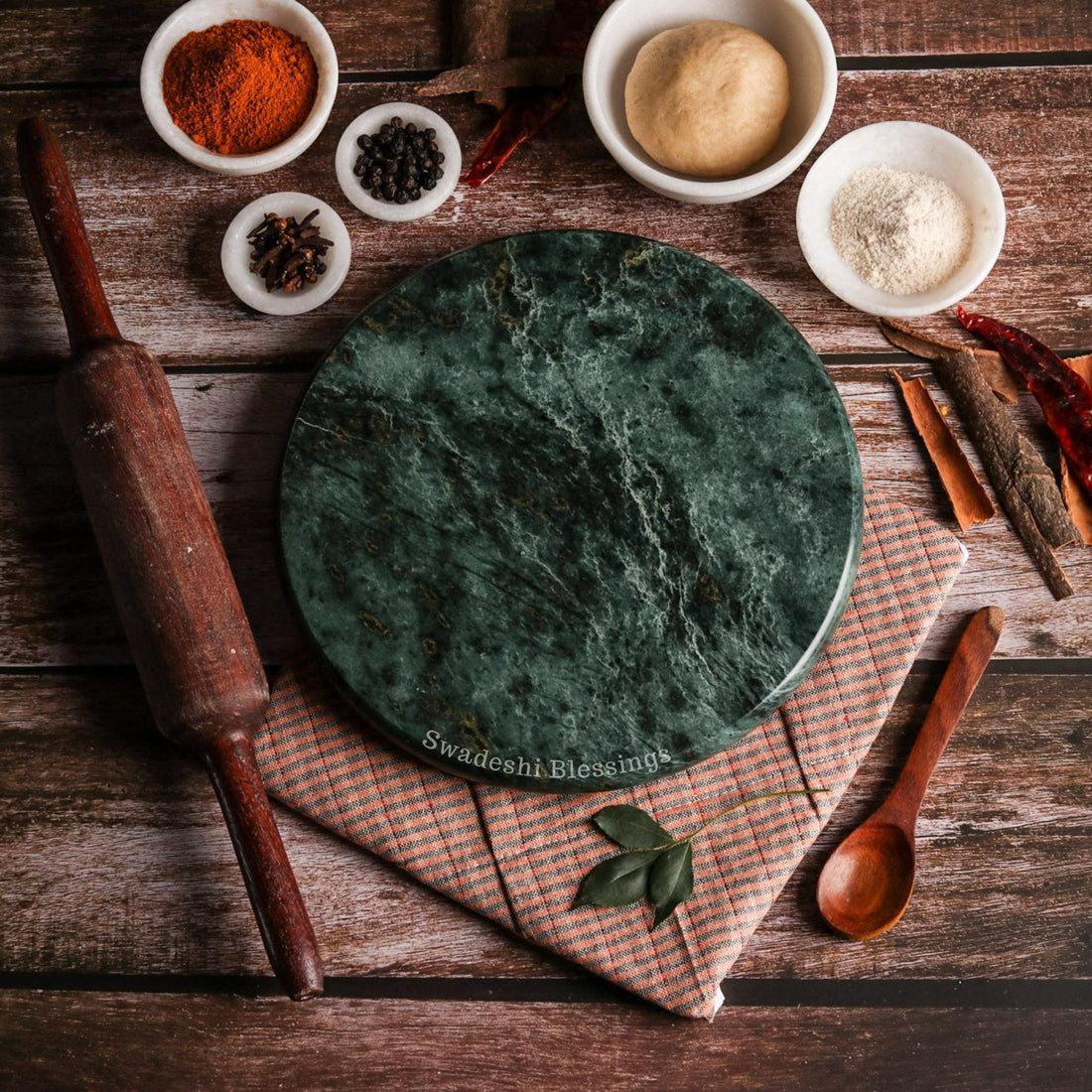 Premium HandCrafted Marble Dough Roller, Green | Indian Roti Maker | M ...