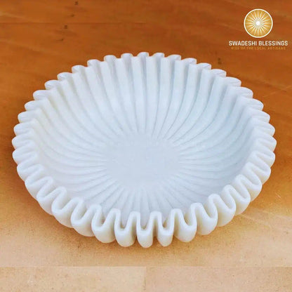 Premium Handcrafted Marble Ruffle Bowl | Antique Scallop Bowl | Fluted Bowl 6-12 Inches Swadeshi Blessings