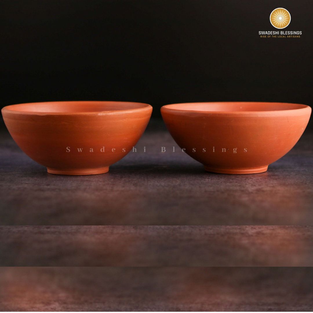 Premium Handmade Unglazed Clay Bowl Set | Antique Terracotta Bowls | HouseWarming | Birthday Gift Swadeshi Blessings