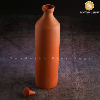 Premium Handmade Unglazed Clay Water Bottle | Terracotta Bottle, 1L Swadeshi Blessings