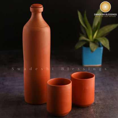 Premium Handmade Unglazed Clay Water Bottle | Terracotta Bottle, 1L Swadeshi Blessings