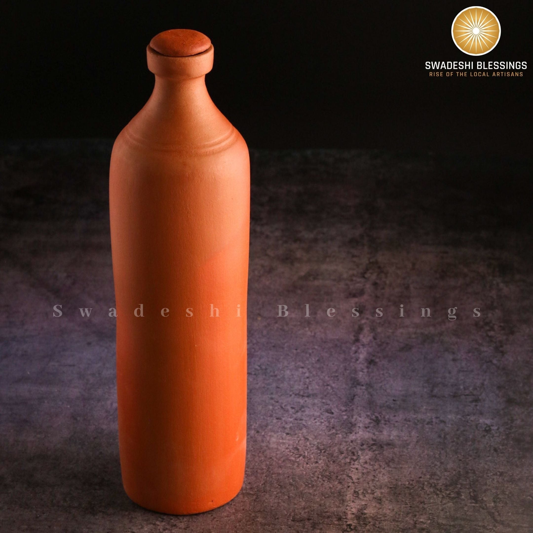 Premium Handmade Unglazed Clay Water Bottle | Terracotta Bottle, 1L Swadeshi Blessings