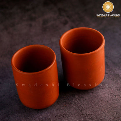 Premium Handmade Unglazed Royal Clay Glass Set | Tea &amp; Coffee Cups, 300ml | Antique Terracotta Glasses | Drinking Glass Swadeshi Blessings