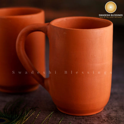 Premium Handmade Unglazed Royal Clay Mugs Set | Tea &amp; Coffee Cups, 400ml | Antique Terracotta Mugs | Drinking Mug Swadeshi Blessings