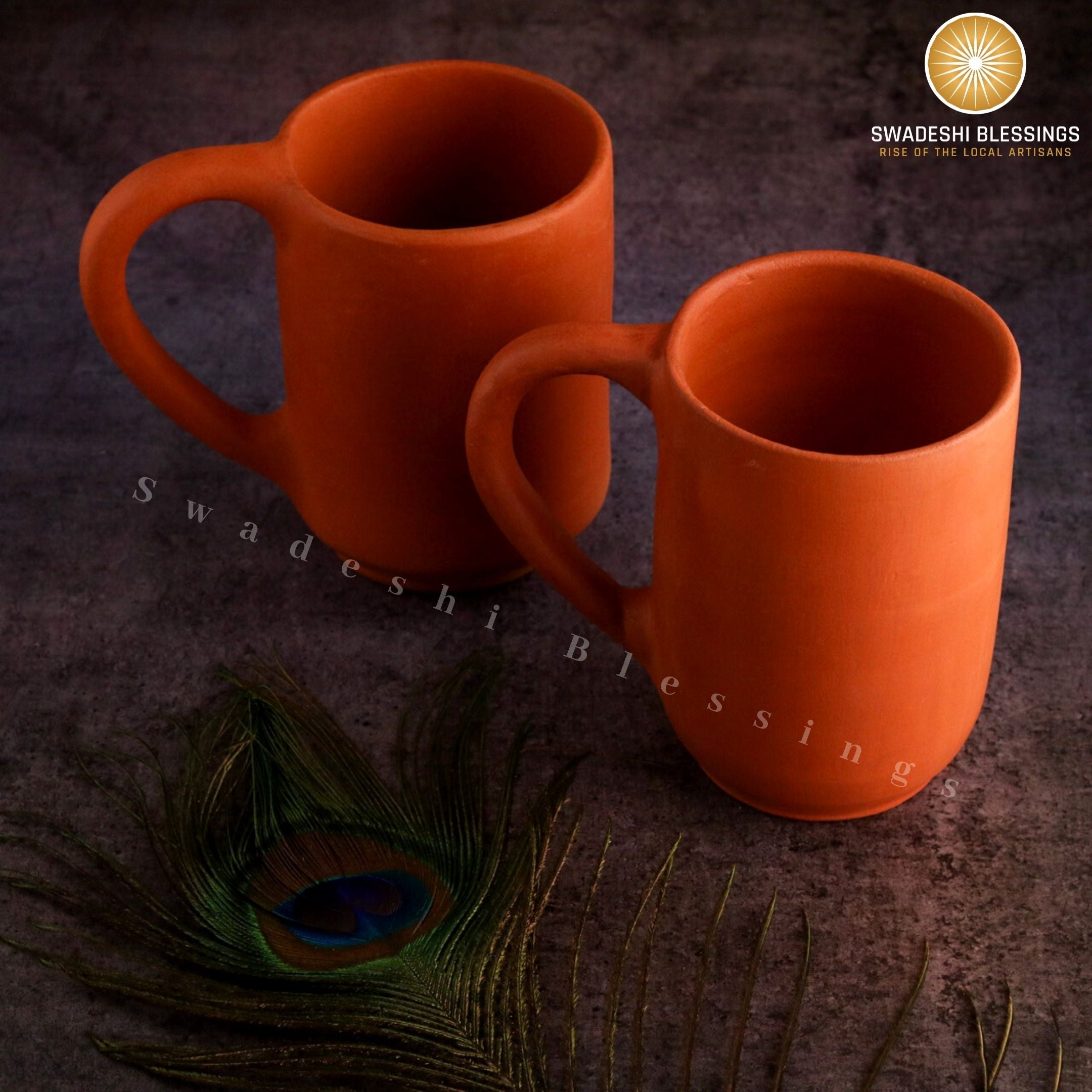 Premium Handmade Unglazed Royal Clay Mugs Set | Tea &amp; Coffee Cups, 400ml | Antique Terracotta Mugs | Drinking Mug Swadeshi Blessings