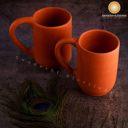 Premium Handmade Unglazed Royal Clay Mugs Set | Tea &amp; Coffee Cups, 400ml | Antique Terracotta Mugs | Drinking Mug Swadeshi Blessings