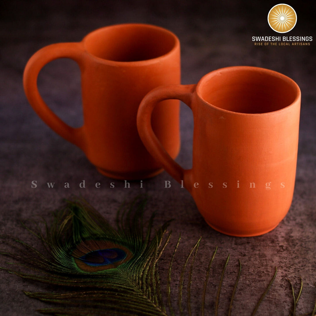 Premium Handmade Unglazed Royal Clay Mugs Set | Tea &amp; Coffee Cups, 400ml | Antique Terracotta Mugs | Drinking Mug Swadeshi Blessings