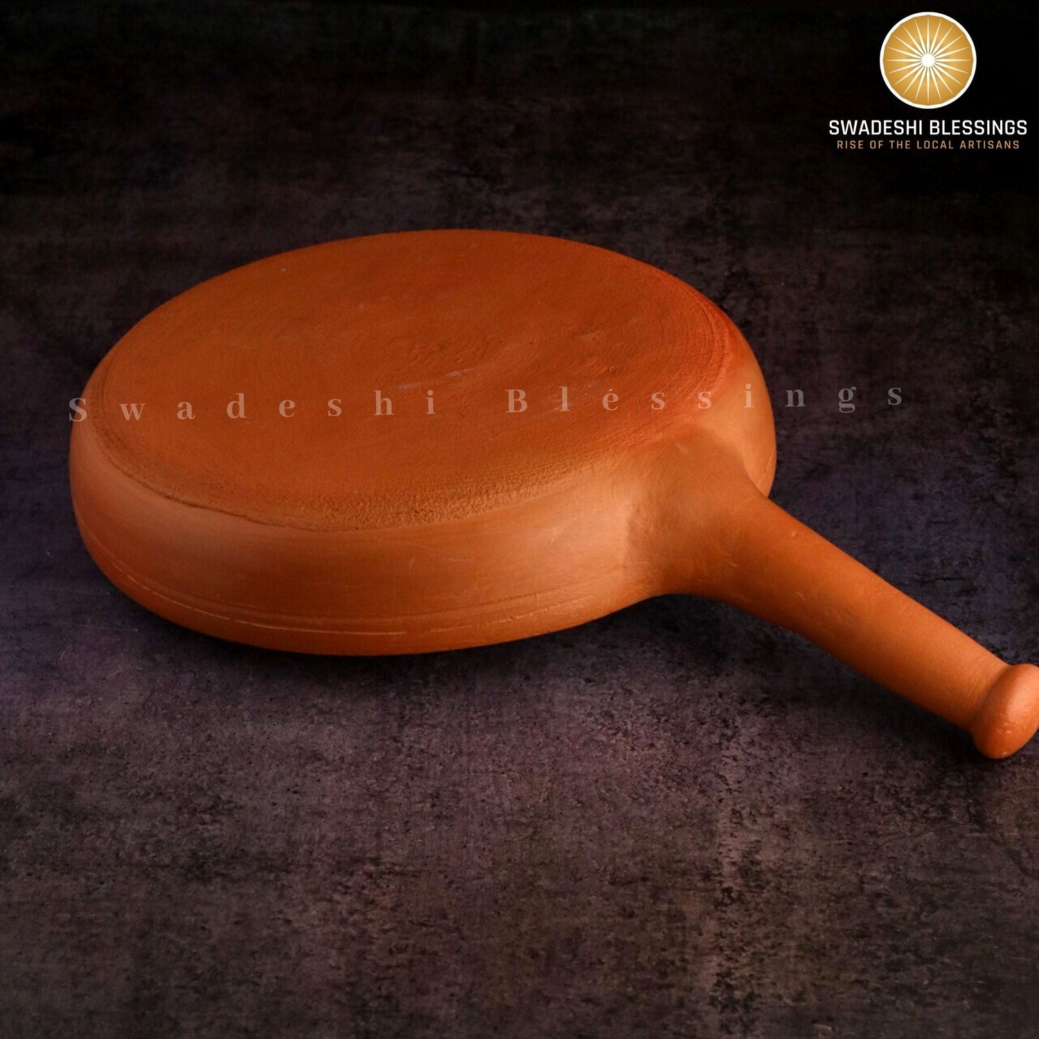 Premium Unglazed Clay Frying Pan/Earthen Wok/Clay Skillet, 10 Inches Swadeshi Blessings