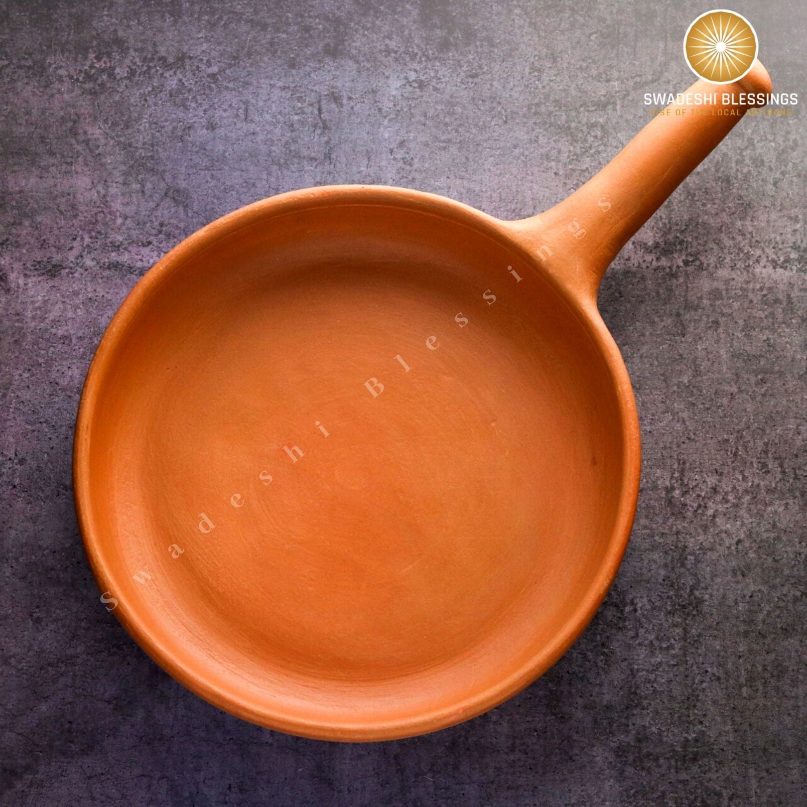 Premium Unglazed Clay Frying Pan/Earthen Wok/Clay Skillet, 10 Inches Swadeshi Blessings