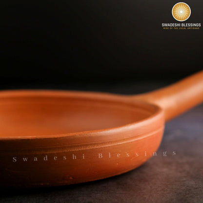 Premium Unglazed Clay Frying Pan/Earthen Wok/Clay Skillet, 10 Inches Swadeshi Blessings