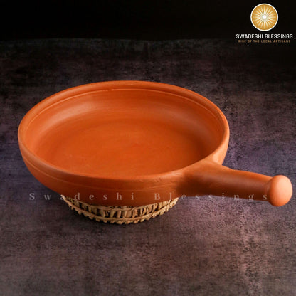 Premium Unglazed Clay Frying Pan/Earthen Wok/Clay Skillet, 10 Inches Swadeshi Blessings