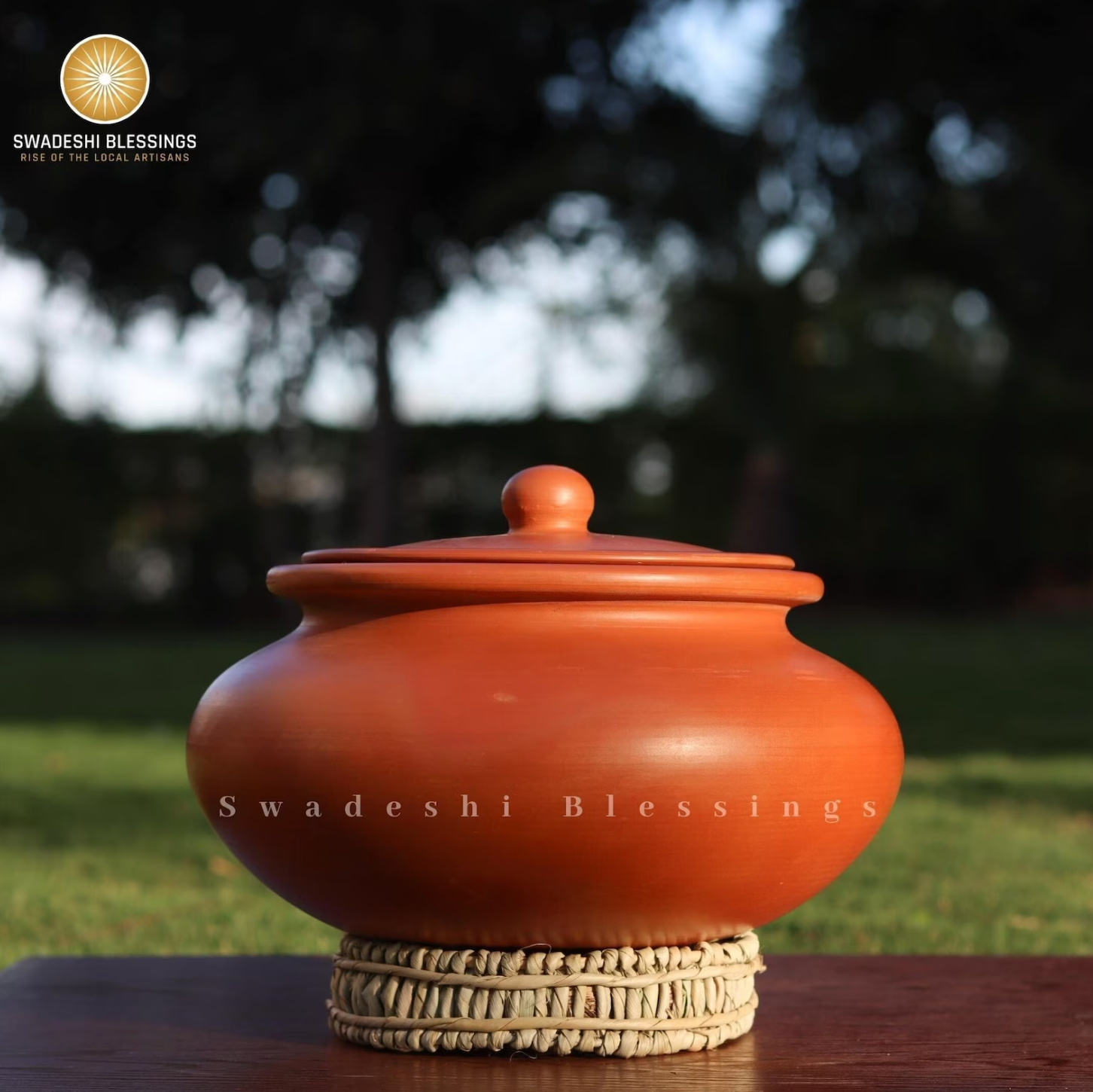 Premium Unglazed Clay Pot for Cooking | Clay Biryani Handi | Earthen Kadhai | Terracota Handi | Clay Biryani Handi for Cooking &amp; Serving with Lid, 3.5L, 4.5L &amp; 5.5L | Includes Free Palm Leaf Stand and Ash for Cleaning Swadeshi Blessings