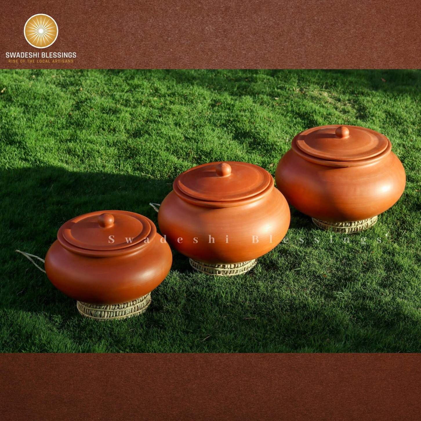 Premium Unglazed Clay Pot for Cooking | Clay Biryani Handi | Earthen Kadhai | Terracota Handi | Clay Biryani Handi for Cooking &amp; Serving with Lid, 3.5L, 4.5L &amp; 5.5L | Includes Free Palm Leaf Stand and Ash for Cleaning Swadeshi Blessings