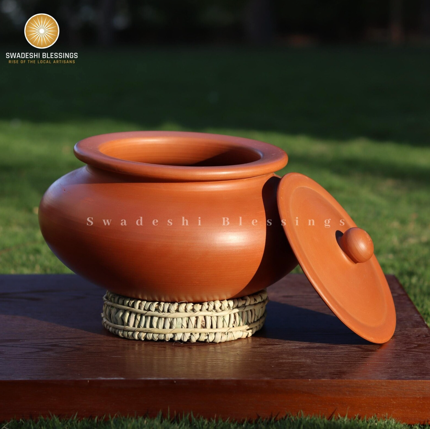 Premium Unglazed Clay Pot for Cooking | Clay Biryani Handi | Earthen Kadhai | Terracota Handi | Clay Biryani Handi for Cooking &amp; Serving with Lid, 3.5L, 4.5L &amp; 5.5L | Includes Free Palm Leaf Stand and Ash for Cleaning Swadeshi Blessings