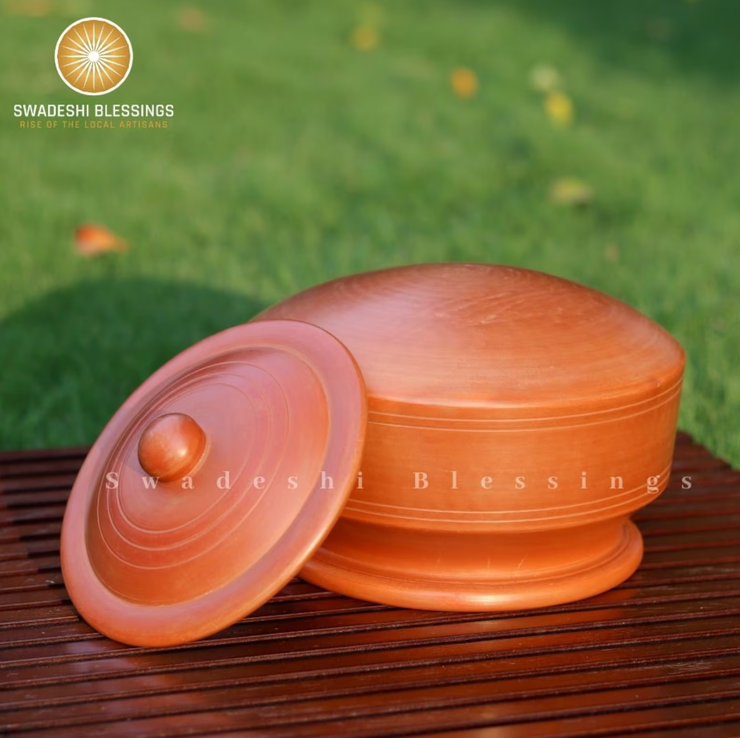 Premium Unglazed Clay Pot for Cooking | Clay Handi | Earthen Handi | Terracota Biryani Handi | Clay Biryani Handi for Cooking &amp; Serving with Lid, 3L, 4L &amp; 5L | Includes Free Palm Leaf Stand and Ash for Cleaning Swadeshi Blessings