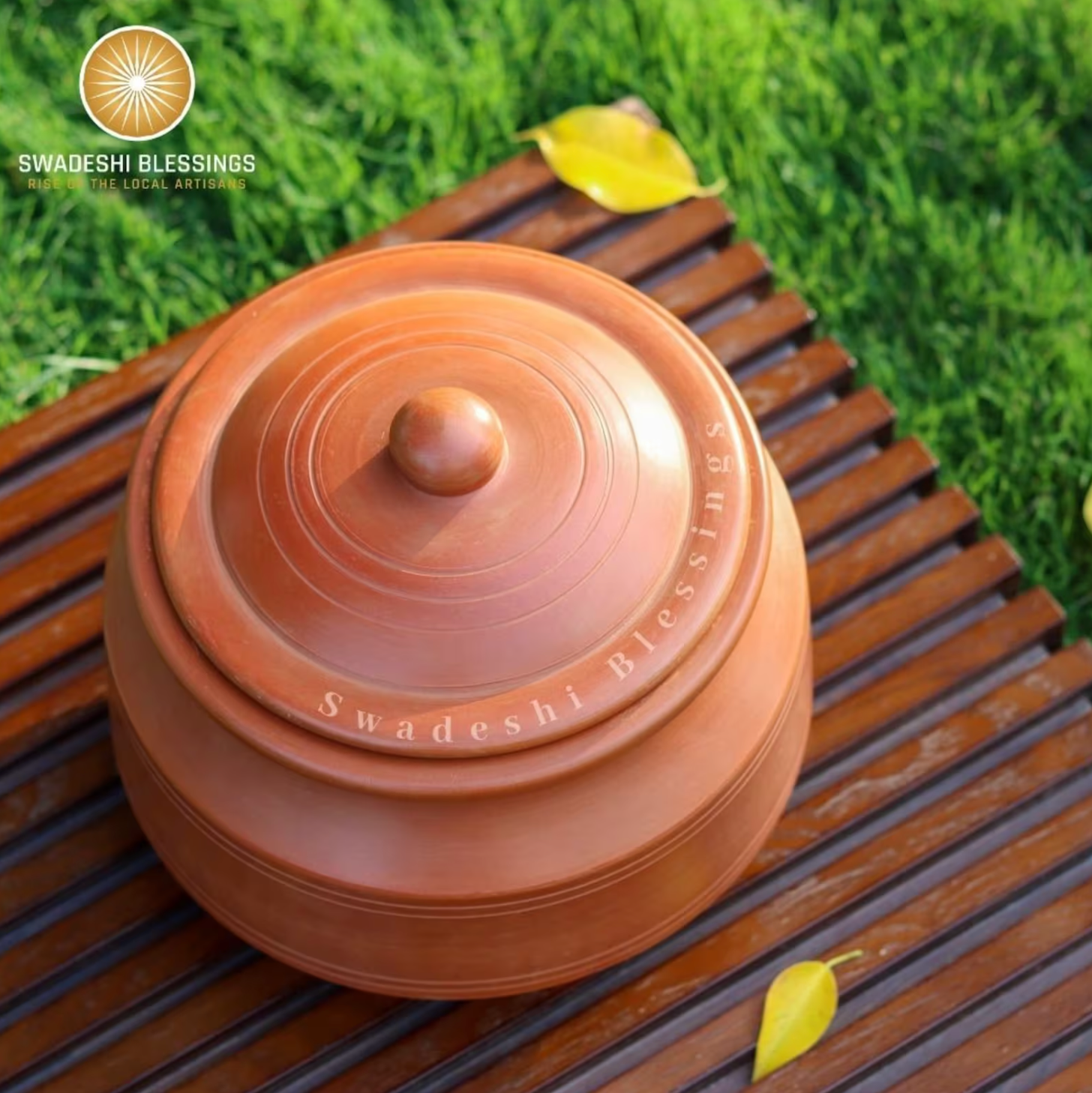 Premium Unglazed Clay Pot for Cooking | Clay Handi | Earthen Handi | Terracota Biryani Handi | Clay Biryani Handi for Cooking &amp; Serving with Lid, 3L, 4L &amp; 5L | Includes Free Palm Leaf Stand and Ash for Cleaning Swadeshi Blessings