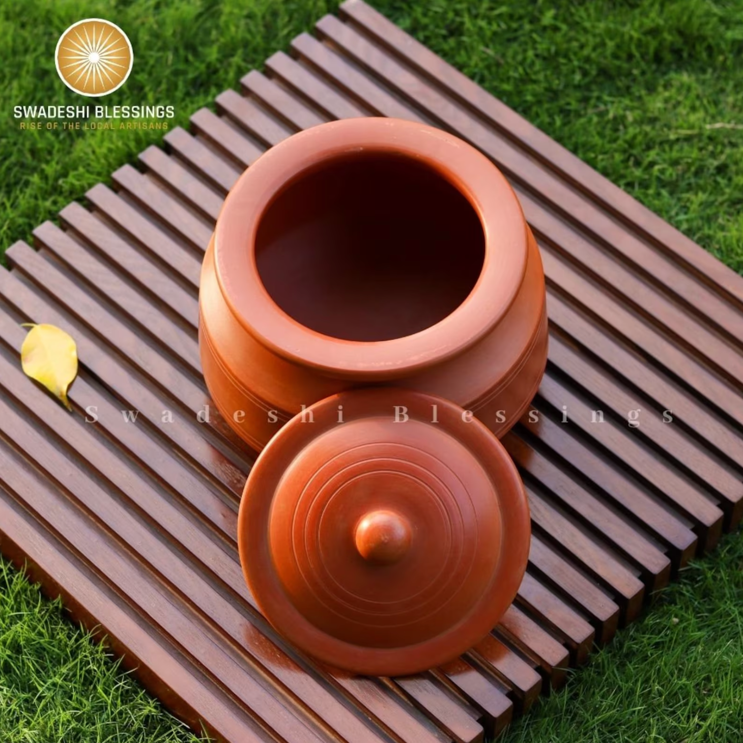 Premium Unglazed Clay Pot for Cooking | Clay Handi | Earthen Handi | Terracota Biryani Handi | Clay Biryani Handi for Cooking &amp; Serving with Lid, 3L, 4L &amp; 5L | Includes Free Palm Leaf Stand and Ash for Cleaning Swadeshi Blessings