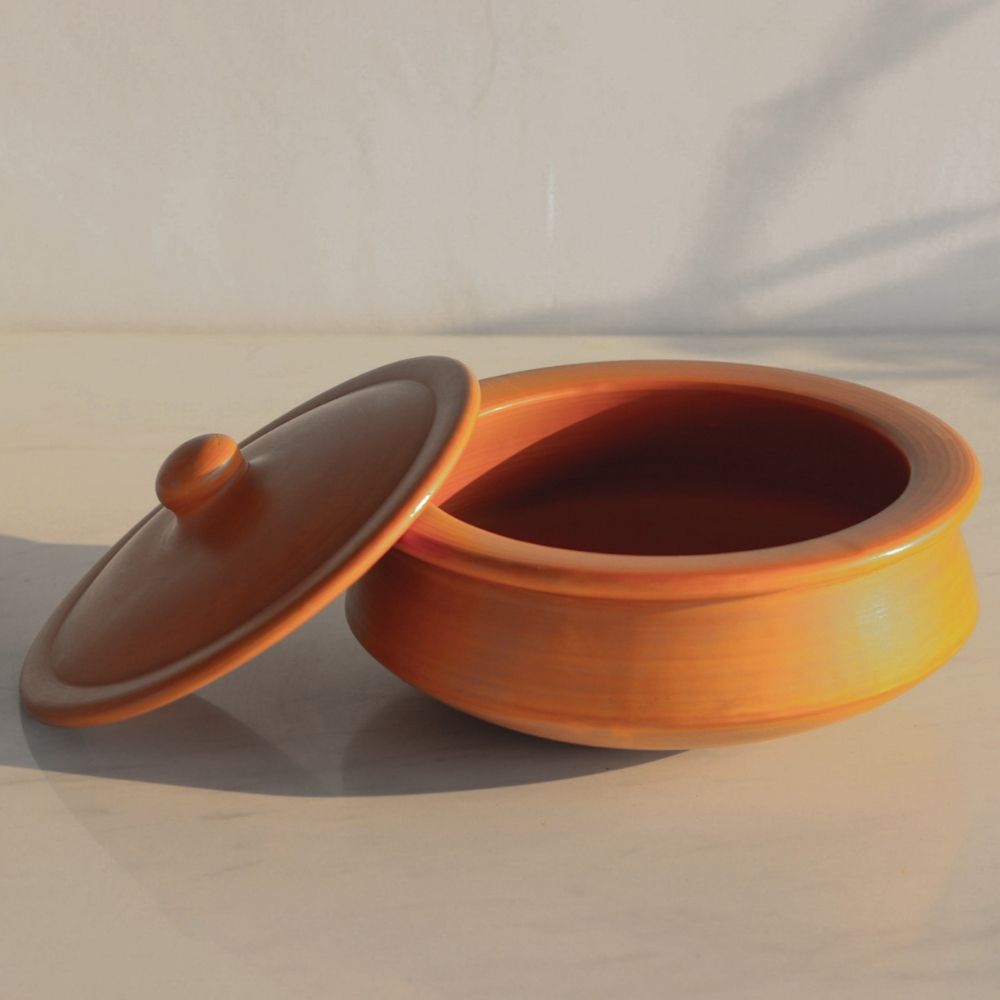 Premium Unglazed Clay Pot for Cooking | Earthen Kadhai | Kerela Handi | Clay Handi for Serving with Lid, 2.8L | Includes Free Palm Leaf Stand and Ash for Cleaning Swadeshi Blessings