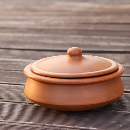 Premium Unglazed Clay Pot for Cooking | Earthen Kadhai | Kerela Handi | Clay Handi for Serving with Lid, 2.8L | Includes Free Palm Leaf Stand and Ash for Cleaning Swadeshi Blessings