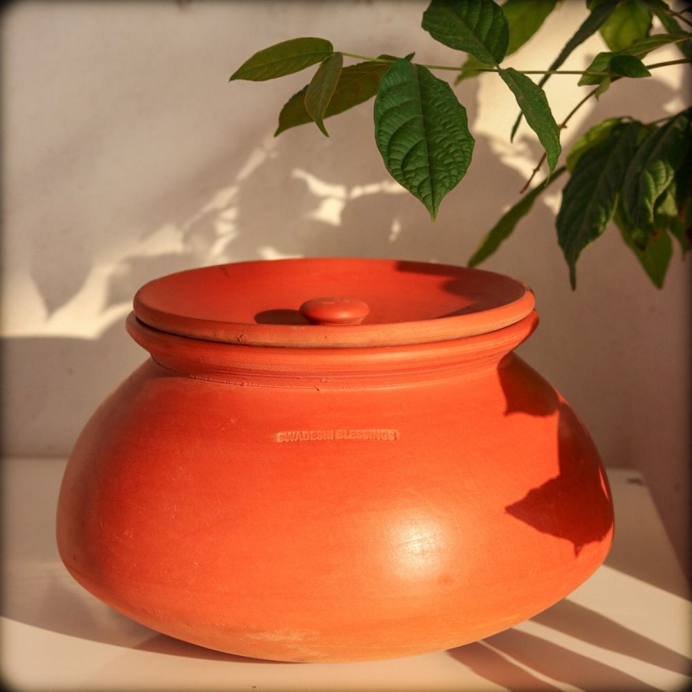 Premium Unglazed Clay Pot for Cooking | Earthen Kadhai | Terracota Dal Handi | Clay Handi for Serving, 3L Swadeshi Blessings