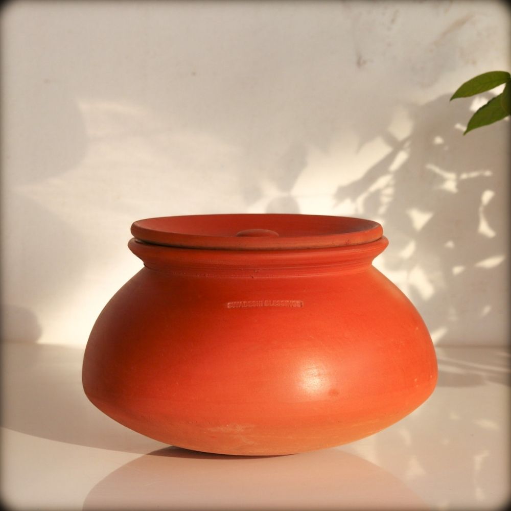 Premium Unglazed Clay Pot for Cooking | Earthen Kadhai | Terracota Dal Handi | Clay Handi for Serving, 3L Swadeshi Blessings