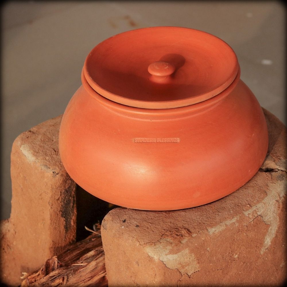 Premium Unglazed Clay Pot for Cooking | Earthen Kadhai | Terracota Dal Handi | Clay Handi for Serving, 3L Swadeshi Blessings