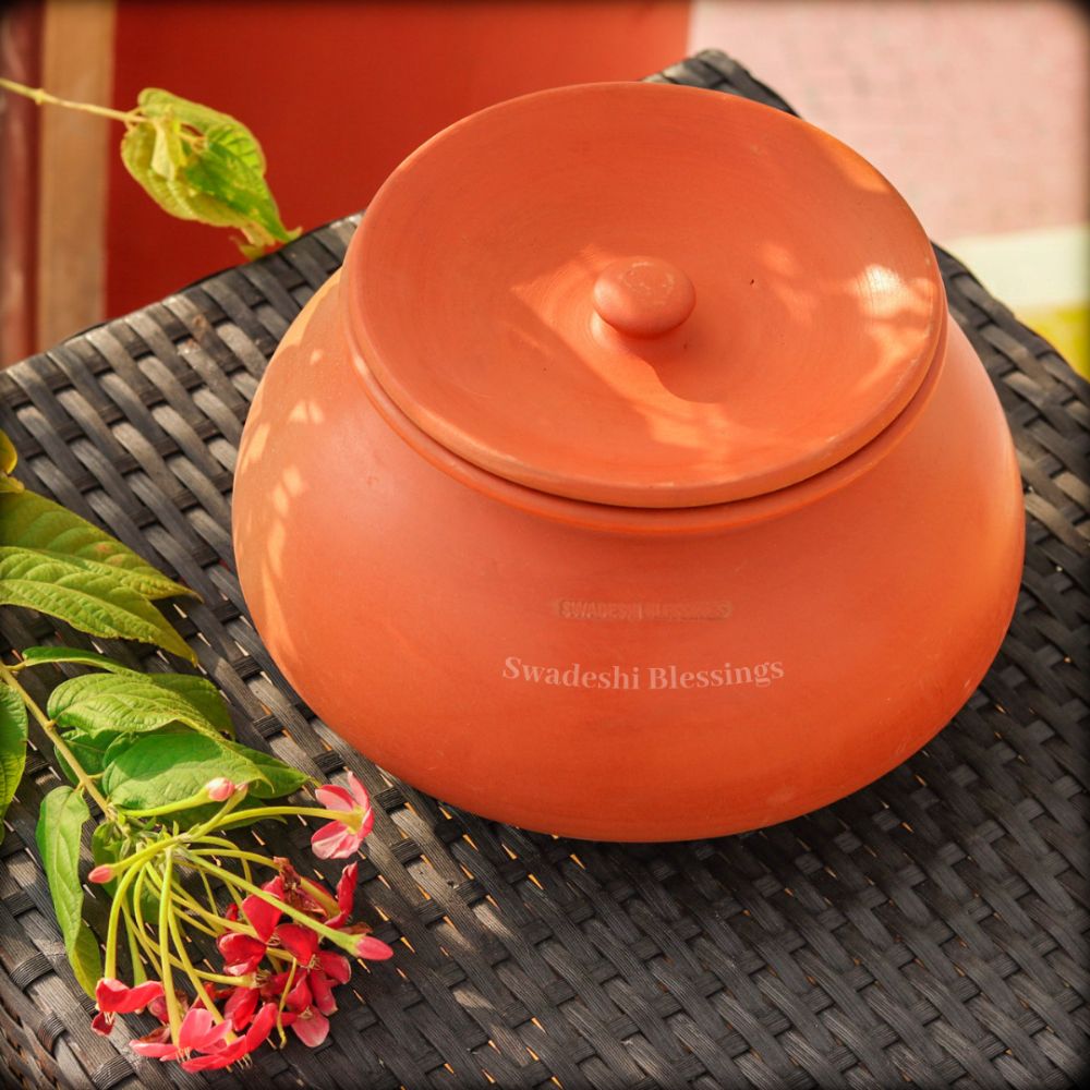 Premium Unglazed Clay Pot for Cooking | Earthen Kadhai | Terracota Dal Handi | Clay Handi for Serving, 3L Swadeshi Blessings