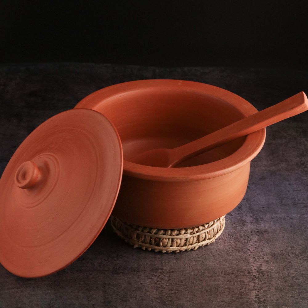 Premium Unglazed Clay Pot for Cooking | Earthen Kadhai | Terracota Patila | Clay Handi for Serving with Lid, 3.5L Swadeshi Blessings